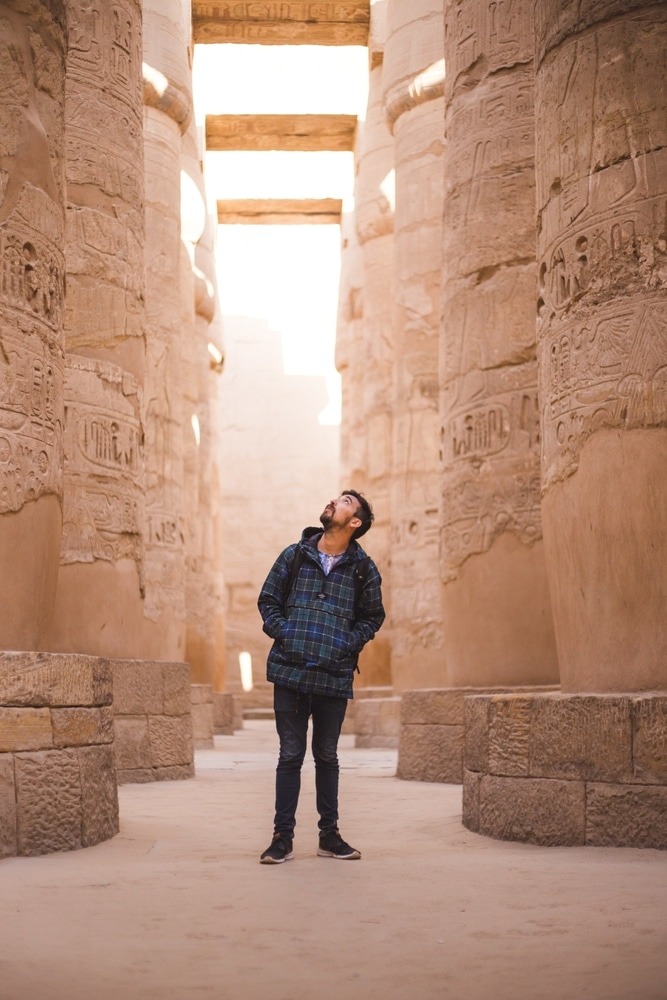 A tourist wondering karnak temple